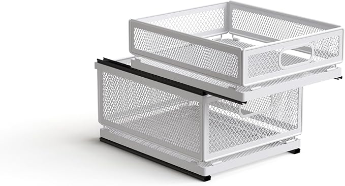 Pull Out Cabinet Organizer, Slide Out Drawers Fixed with Adhesive Nano Film, Pantry Shelves Sliding Drawer Storage Organization for Kitchen (Double Layer 11.8 * 9.4 * 10inch/30 * 24 * 25.5cm)