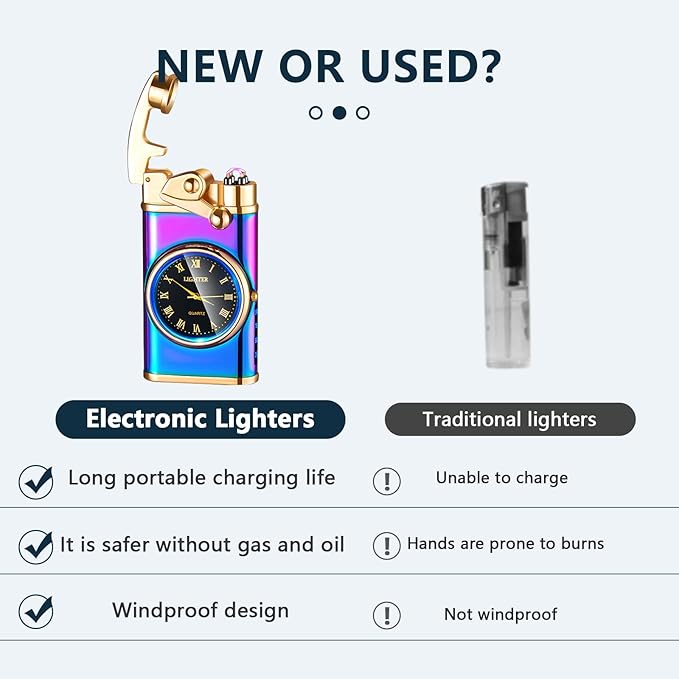 GADATOP Electric Lighter Rechargeable USB Lighter Flameless Windproof Lighter Personalized Creative Rocker Double Arc Plasma Lighter with Luminous Dial LED for Men and Women Gifts (Color Ice)