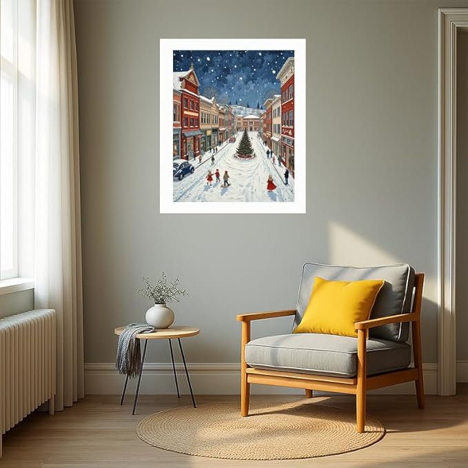 EnLvYY Paint by Numbers for Adults 16x20 Inch, DIY Acrylic Winter Town Street Scene with Christmas Tree, Unframed Canvas Painting Kit for Beginners, Relaxing Wall Decor Art, Gift for Adults