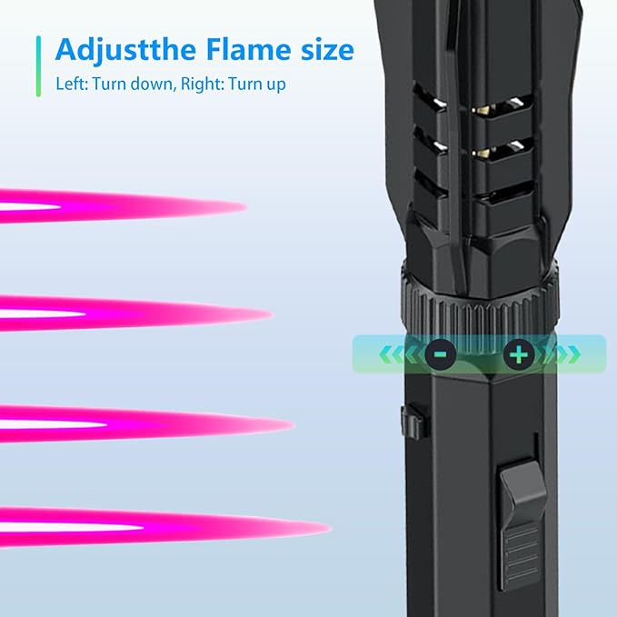 Large Torch Lighter, Camping Windproof Refillable Butane Lighters, Jet Flame Straight Flame Bright Fire Adjustable Color for Survival Candle Hiking Fireplace Kitchen Home Party BBQ (Without Fuel)