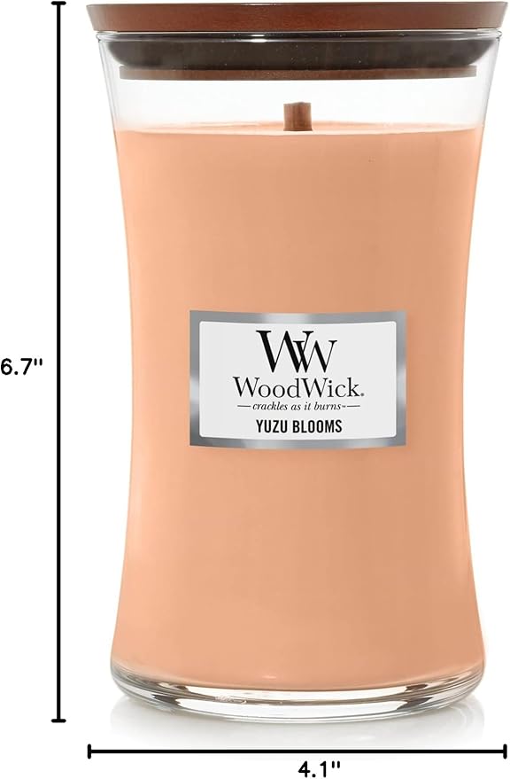 WoodWick Yuzu Blooms Gifts for Women and Men, 21.5 oz Large Hourglass Candle with Crackling Wick