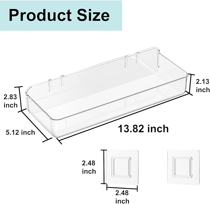 Wall Mounted Storage Organizer Bins Organizing Shelf Basket Clear Plastic Makeup Organizer Adhesive Hanging Bin Fridge Organizer for Bathroom,Kitchen,Cabinet,Pantry,Countertops (13.7×5×2.7”)