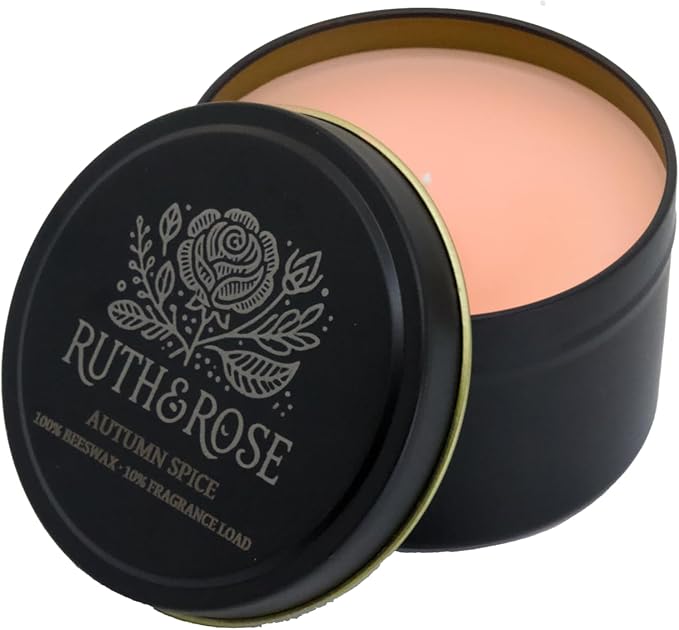 RUTH & ROSE | Autumn Spice | 100% Beeswax Candles for Home, 8oz, +65 Hours Burn Time, Aromatherapy Non Toxic Candles, Gift for Women & Men, Made in USA, Perfect for Travel or Gifting