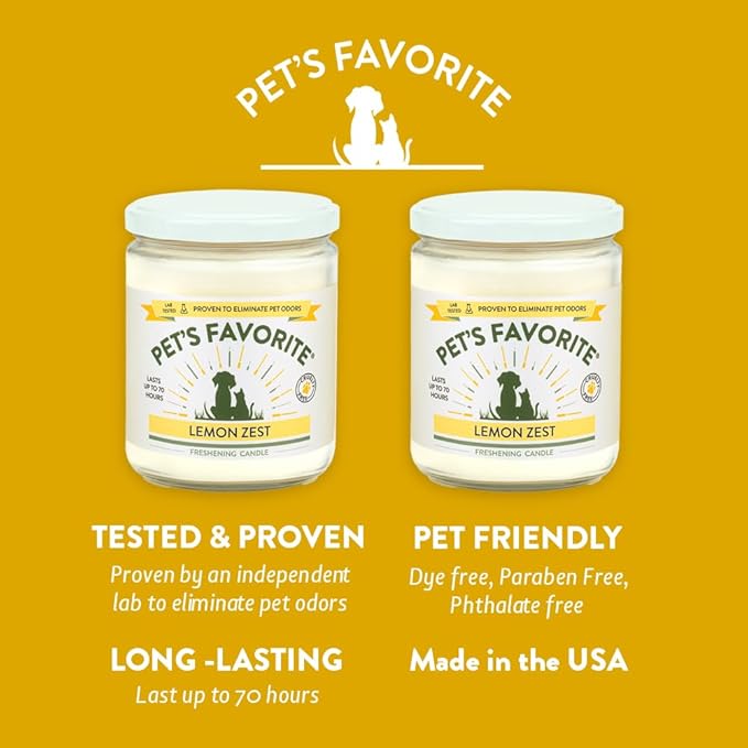 Pet's Favorite Pet Friendly Candles with a Natural Fiber Wick, Clean Burning Long Lasting with a 70 Hour Burn Time, Lemon Zest Pack of 2