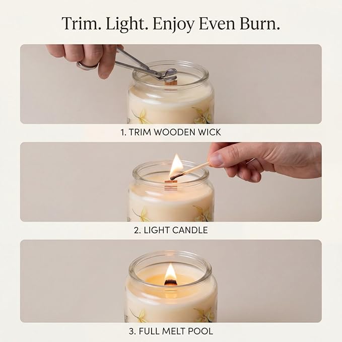 Pure Vanilla Scented Candle 22oz – 80-85 Hour Burn Time, Wooden Wick, Large Glass Jar with Lid, Warm Cozy Fragrance for Home Relaxation & Gift by Spotless Leopard