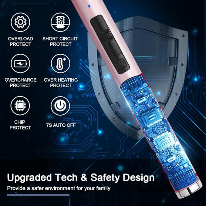 SUPRUS Candle Arc USB Type C Lighter Electric Lighter with Upgraded LED Battery Display Safety Switch Rechargeable Flameless Plasma Windproof Portable for Mother‘s Day (Pink)