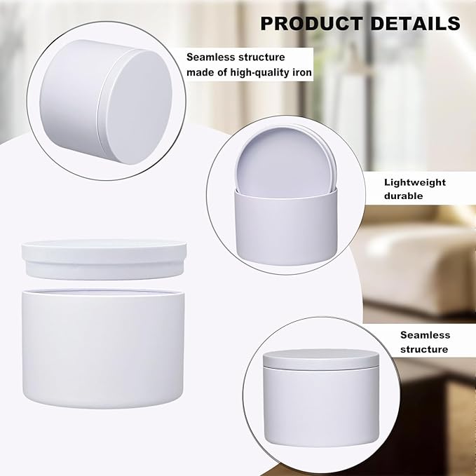 12 PCS Candle Tins 8 OZ Premium Matte Full Golden Candle Jars with Lids Bulk Empty Candle Container（White)