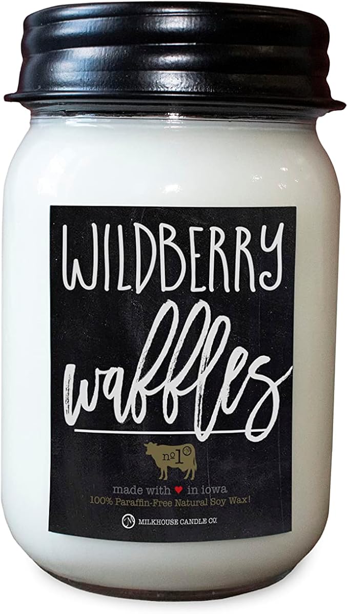 Milkhouse Candle Company Wildberry Waffles Soy Candle - Blackberries | Golden Waffles | Vanilla Cream | Maple Syrup Scented -13oz Mason Jar with Lid, 70+ Hour Burn Time, Made in The USA