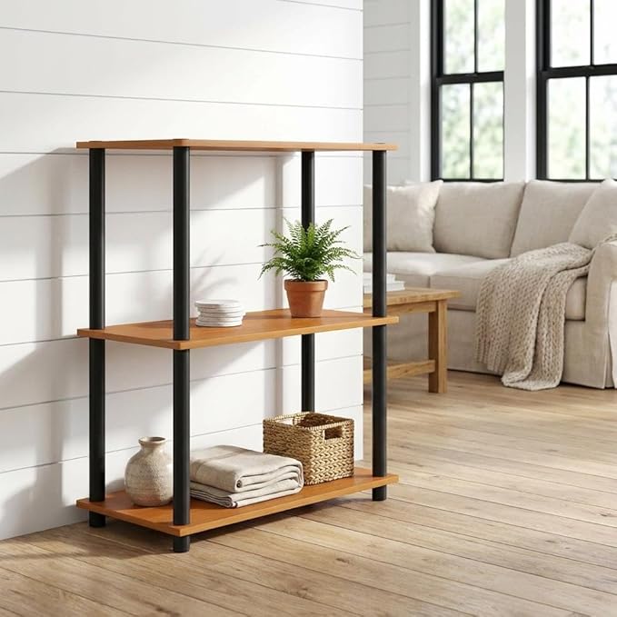 Furnifact Light Cherry Black Bookcase with Modern Design, Sturdy Wood Construction, Single Piece for Home Office, Living Room, or Study Space