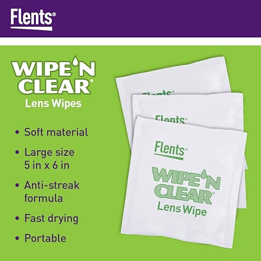 Flents Lens Wipes, Wipe 'N Clear, 150 Count, Pre-Moistened, Streak-Free, Safe for Glasses, Sunglasses, Gentle Cleaning, Clear Vision, Individually Wrapped for Travel & Convenience, Made in the USA