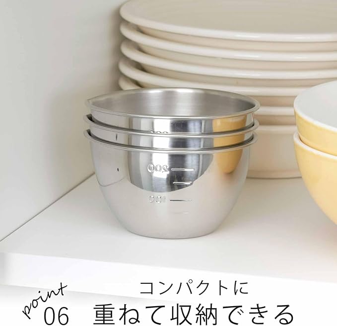 Shimomura 28867 28867 Bowl, 9.1 fl oz (270 ml), Set of 3, Comes with Pourer, Graduated Marks, Dishwasher Safe, Convenient Preparation, Small Divided Bowl, Container, Stainless Steel