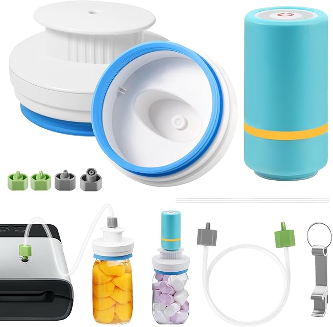Electric Mason Jar Vacuum Sealer Kit Fits Wide & Regular Mouth Canning Sealer Set Compatible with All FoodSaver Models, Vacuum Seal Containers Vacuum Zipper Bags