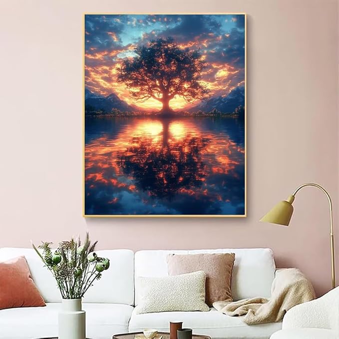 Diamond Painting Kits for Adults Tree of Life Diamond Painting Kits Lake 5D Full Square Drill Crystal Crafts for Adults DIY Art Kit for Beginner, Home Wall Art, Gifts for Women 16x24in H-87930T