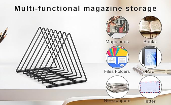 2 Pack Triangle Desk File Organizer, 7 Slots Metal File Sorter Magazine Holder Document Rack,Desktop Bookshelf Organizer for Office Home School,Black