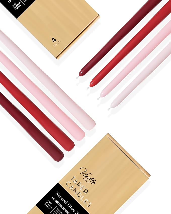 Viyffo Taper Candles, 12 Inch, 20 Pack, Red Ombre – Unscented, Smokeless Design, Up to 8-Hour Burn – Tall Candlesticks for Table Decor, Weddings & Dinners