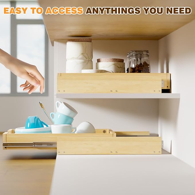 Pullout Cabinet Organizer, 26''W×21''D×3''H Slide Out Shelves for Kitchen Cabinets, Pull out Drawers for Kitchen Cabinets, Pantry, Bathroom, & Storage Organization