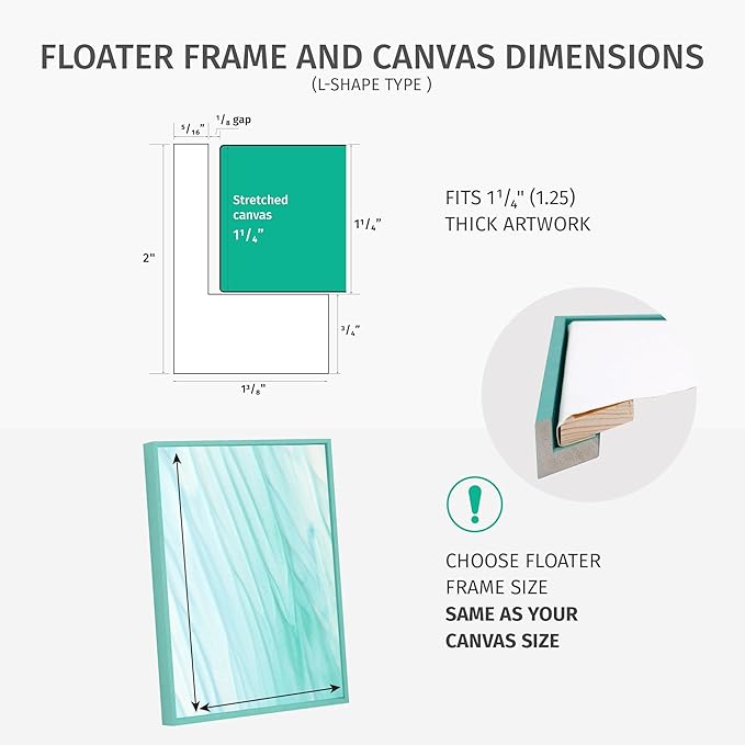 Pixy Canvas Floater Frame 16x24 for 1-1/4 (1.25) inch Deep Canvas Paintings/Canvas Prints/Wood Canvas Panels/Wall Art/Wall Decor/Home Decor/Artwork (Black, 16 x 24 inch, Portrait)