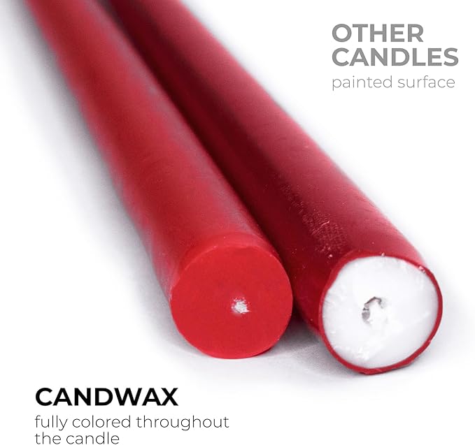 CANDWAX 8 inch Bordeaux Taper Candles Set of 12 - Unscented Smokeless Dripless Tall Candlesticks - Ideal for Home Decor, Thanksgiving or as Christmas Candles - Tapered Christmas Candle Sticks