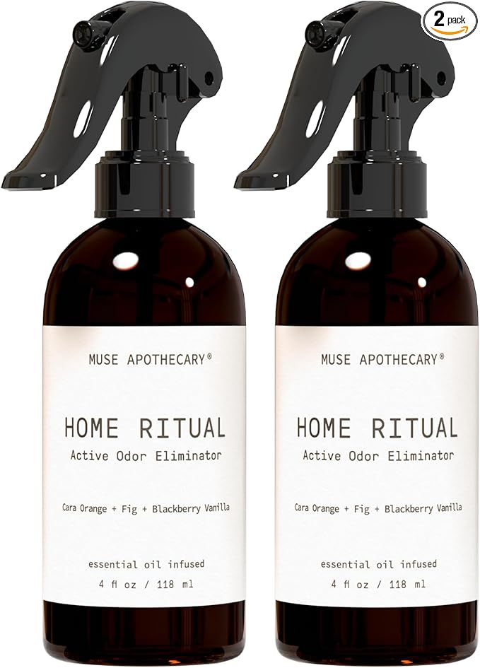 Muse Apothecary Home Ritual Active Odor Eliminator Spray - Furniture Deodorizer Spray & Bathroom Odor Eliminator for Home - Essential Oil Air Freshener - 4oz, Cara Orange + Fig + Blackberry Vanilla