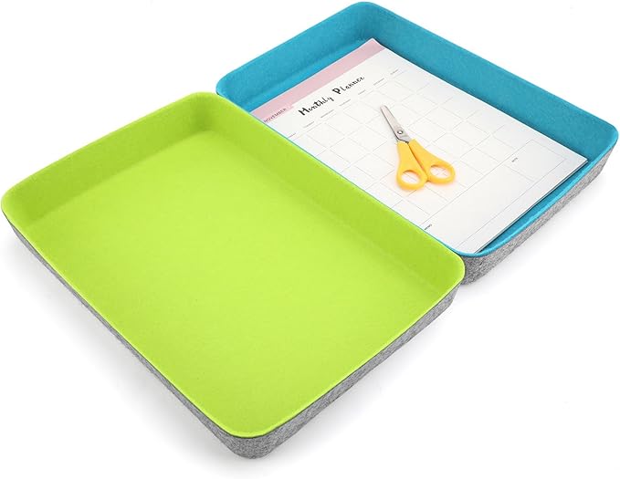 Welaxy 2-Piece Office Desk Drawer Organizer Tray Letter-Size documents A4 Paper Book File Folder Holder Storage Bins (Green + Turquoise)