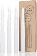 CANDWAX 8 inch White Taper Candles Set of 4 - Unscented Dripless Tapers - Smokeless Christmas Tapers - 6 Hours Burning Time Tapered White Candlesticks - Christmas Candle Sticks