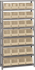 Quantum Storage Systems QSBU-239IV Giant Open Hopper Steel Shelving System, 12" D x 36" W x 75" H, with 8 Shelves and 28 QUS239 Bins, Ivory