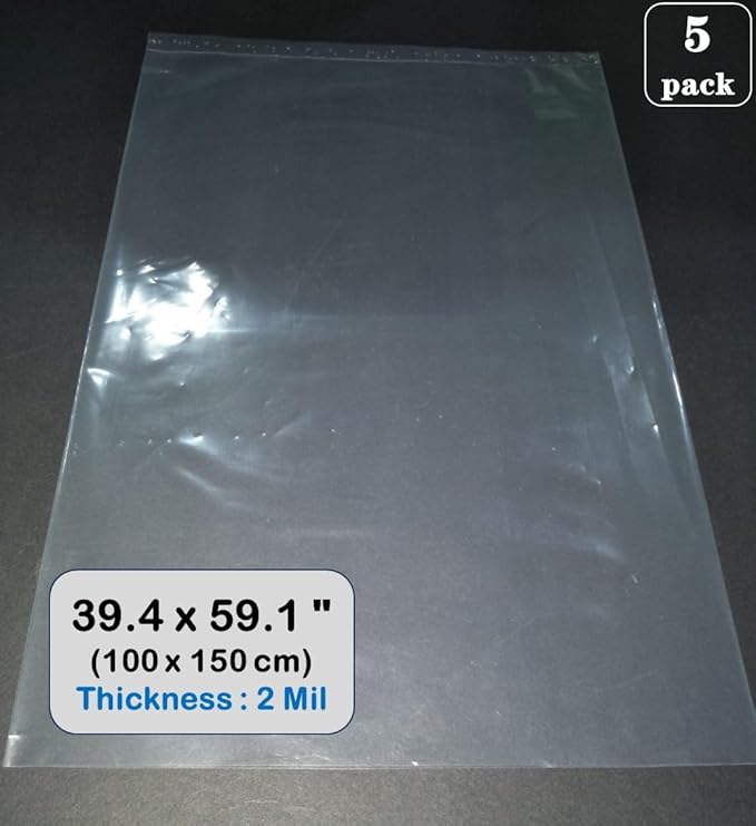Clear Plastic Bags 40 x 60 inches Large Storage Bags for Garage, Moistureproof, Dustproof, Luggage,Suitcase, Kids Bike Blanket Big Plush Toys and more (2Mil 5 Pack)