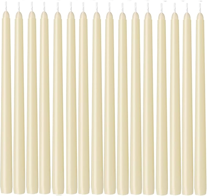16 Pack Ivory Taper Candles, 7-8 Hours Burn Time, Unscented, Smokeless and Dripless, 4/5 x 10 Inch for Christmas,Household,Dinner,Wedding,Valentine's Day,Party and Home Décor Candlesticks