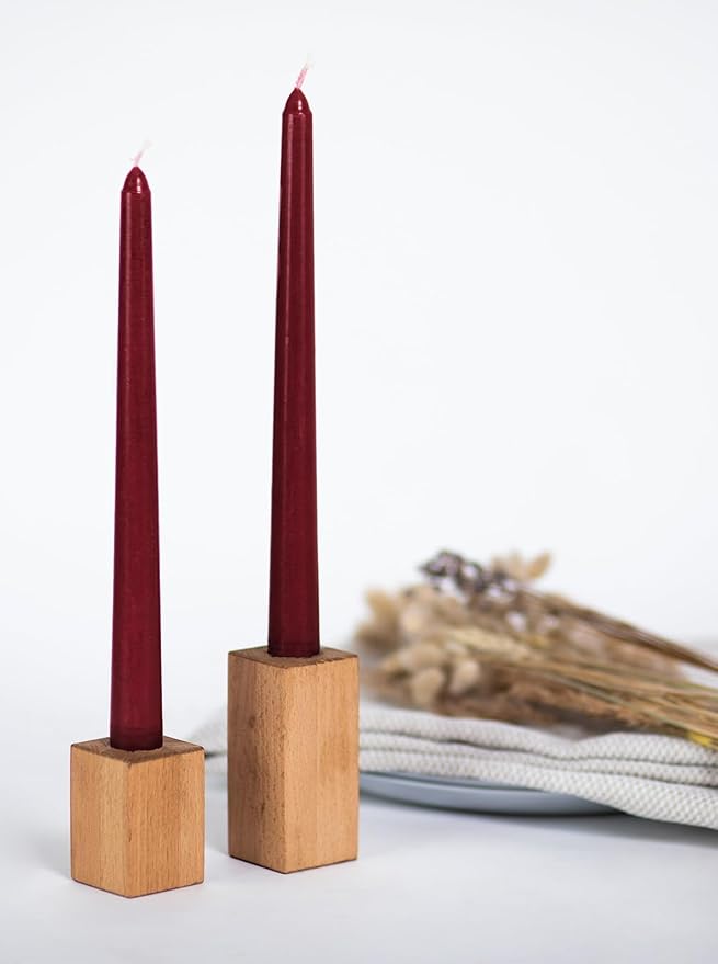 CANDWAX 12 inch Burgundy Taper Candle Set of 12 - Unscented Smokeless Dripless Candlesticks - Candle Sticks for Christmas Decorations, Party Décor, Dinner Table Centerpieces - Burgundy Tapers