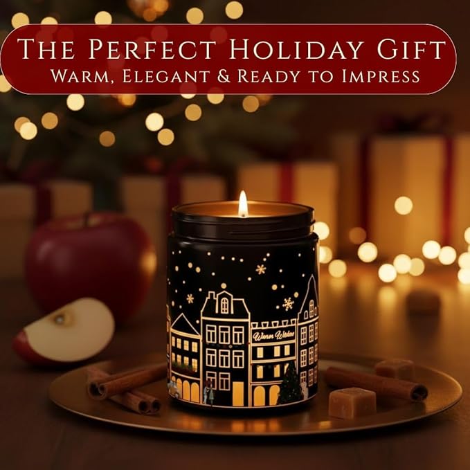 Apple & Cinnamon Scented Candle – Dual Light Glow Jar Candle (Real Flame + Heat Activated LED), Soy Wax Blend Aromatherapy Candle, 40-Hour Burn, Candle for Bedroom, Bathroom & Home Gift, 7oz