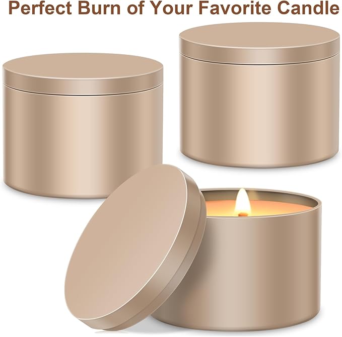 AOSWELE 48 PCS Candle Jars Bulk, 24 PCS 4 OZ & 24 PCS 8 OZ, Premium Empty Matte Gold Candle Tins with Lids, Container Tin Can for Making Candles, DIY Vessel Candle Making Supplies Kit (Gold)