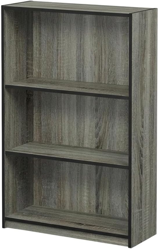 Furnifact French Oak Grey 3-Tier Adjustable Shelf Bookcase with Wooden Shelves, Modern Storage Solution for Home Office or Living Room