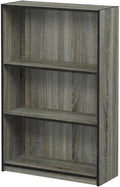 Furnifact French Oak Grey 3-Tier Adjustable Shelf Bookcase with Wooden Shelves, Modern Storage Solution for Home Office or Living Room