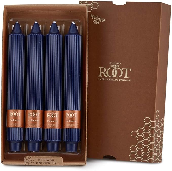 Root Candles Unscented Dinner Candles Premium Beeswax Blend Boxed Candle Set, 9-Inch, Abyss, 4-Count