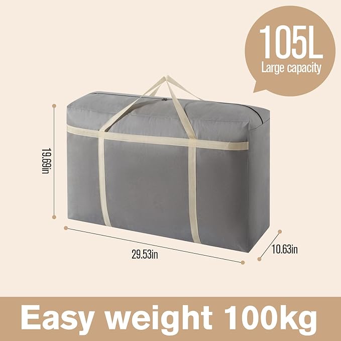 6 Pack 105L Extra Large Moving Bags with Zippers & Carrying Handles, Heavy-Duty Storage Tote Moving Boxes for Space Saving(grey, 6Pack*105L)