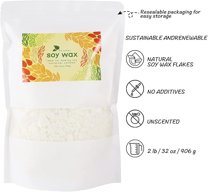 Wfmolcand Natural Soy Wax DIY Candle Making Supplies-Soy Wax Flakes- Making from Farm, No Additives, Harmless and Pure 2 lb (32 oz)