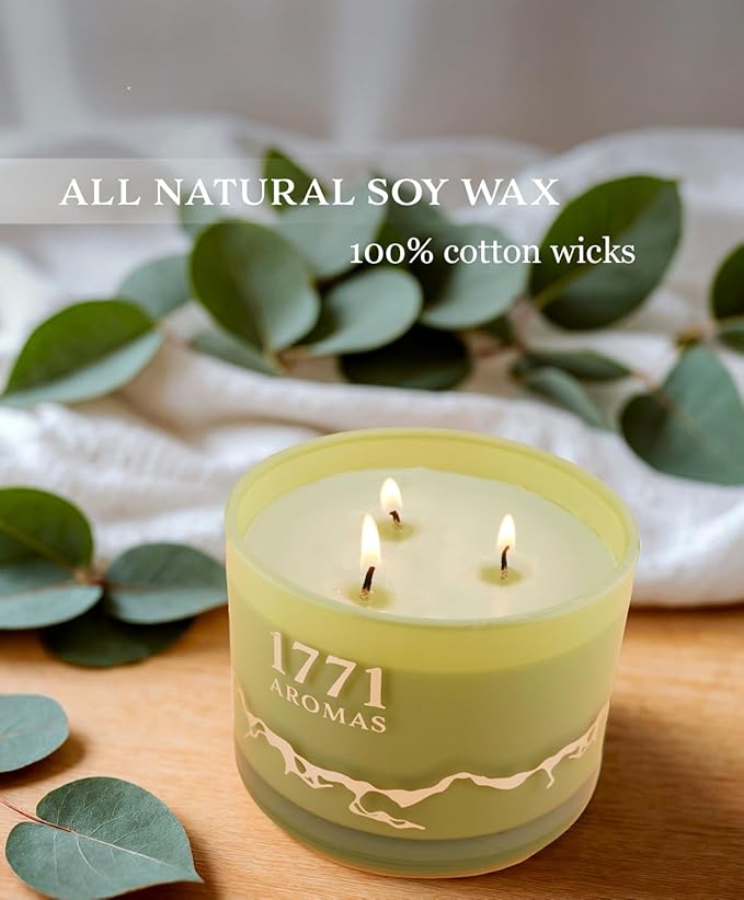 Eucalyptus Scented Candles - 100% Natural Soy Wax - Large 3 Wick Jar Candle - Up to 50 Hours Burning Time - Candles for Home - Gift-Ready Candle for Men & Women - Aromatherapy Candles