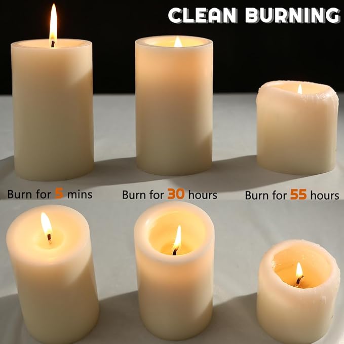 White Unscented Pillar Candles, 2.8x6 inch, 6 Packs, 75 Hours Long Burning Emergency Candles, Dripless and Smokeless White Candle for Church, Dinner Table, Wedding Party