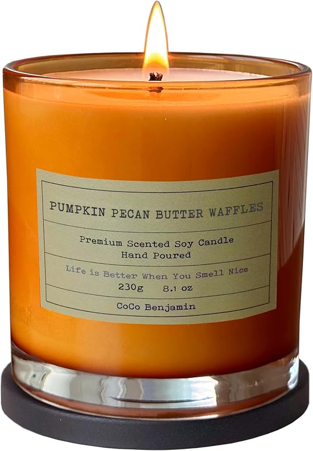 100% Natural Soy Wax Candle by CoCo Benjamin - Highly Scented & Hand-Poured Luxury Candle (Pumpkin Pecan Butter Waffles)- Clean Burning Cotton Wick