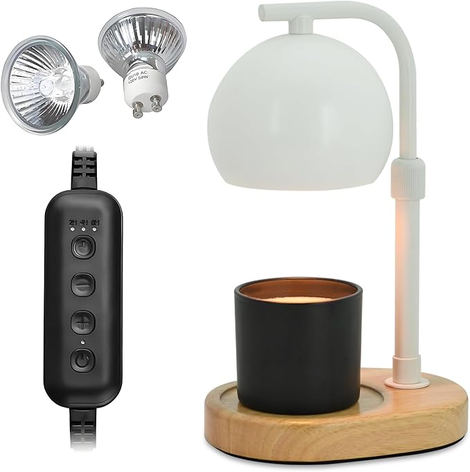 Candle Warmer Lamp Timer - Birthday Gifts for Women Mom, Mothers Day Gifts, House Warming Gifts New Home Decor Modern Farmhouse Decor with 2 Bulbs Wax Melt Compatible All Jar Candles White