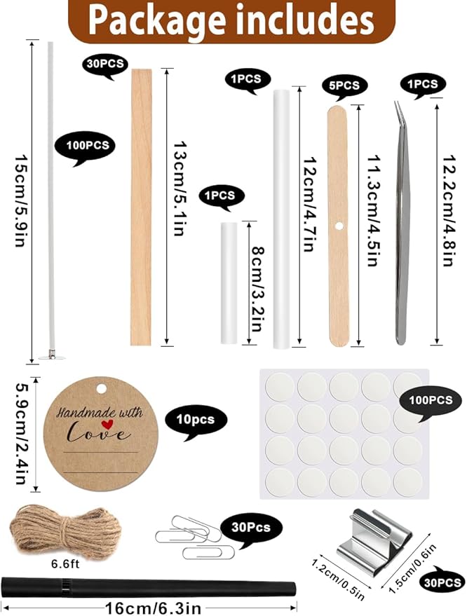 130 Pcs Candle Wicks for Candle Making Kit: 100 Cotton & 30 Wood Wicks with Complete Tool Set (Wick Holders, Wick Stickers, Candle Tabs, Tweezers, Pen), for Soy Beeswax DIY Candles