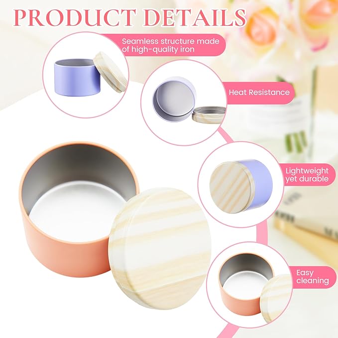 Honeydak 36 Pcs 4oz Candle Jars Bulk Multicolored Candle Tins Small Empty Containers with Metal Wood Grain Printing Lids for Making DIY Jars Storage Wedding Gifts