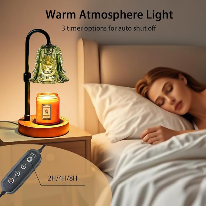 Candle Warmer Lamp with Timer Dimmer Adjustable Height for New Home House Bedroom Decor,Wax Melt Warmer with 2 Bulbs for Jar Candles, Gifts for Mom Women Friend Sister Mothers Day Birthday | Green
