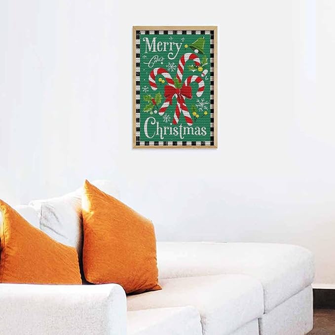 AIVKIEJK Diamond Painting Kits for Adults - Festive Merry Christmas Red Bow, Candy Cane & Bell Painting DIY 5D Full Drill Diamond Dots Paintings with Diamonds Gem Art and Crafts Home Decor 8"x12"