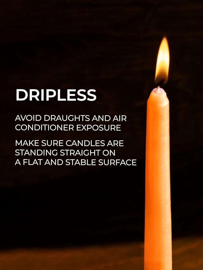 CANDWAX 8 inch Orange Taper Candles Set of 12 — Dripless Unscented Long Burning Candlesticks Perfect for Halloween Party, Thanksgiving Décor or Dinner Centerpiece — Orange Candlesticks