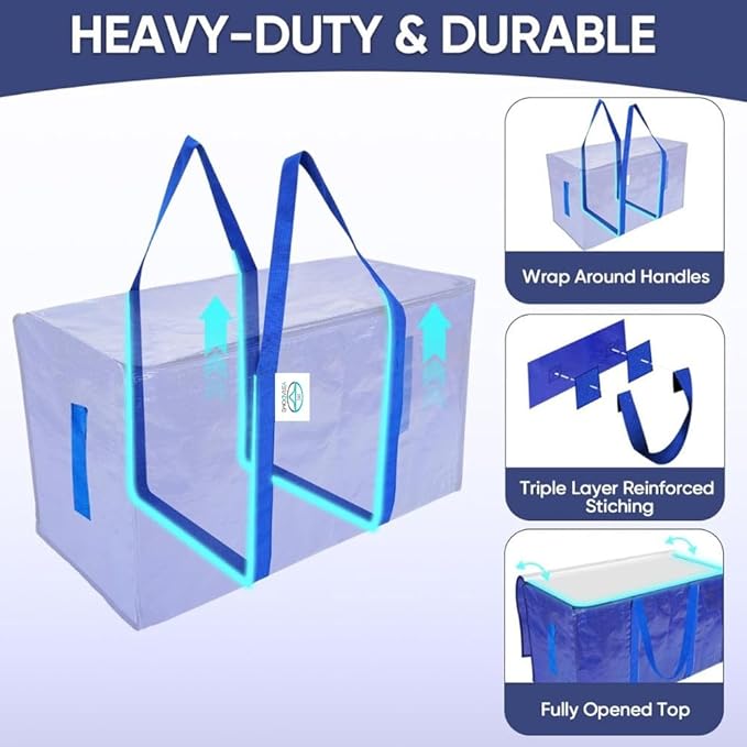 Extra Large Moving Bags with Zippers & Carrying Handles, Heavy-Duty Storage Tote Moving Boxes for Space Saving (6)