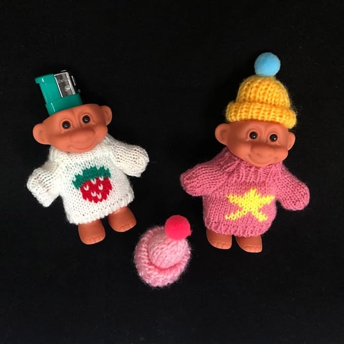 HUMWE 2 Pack Cute Troll Dolls Lighter Case Silicone Funny Mini Dolls Lighter Sleeve with Sweater &Hat for 3.2in Regular Lighter (Lighter not Included) (Pink & White)