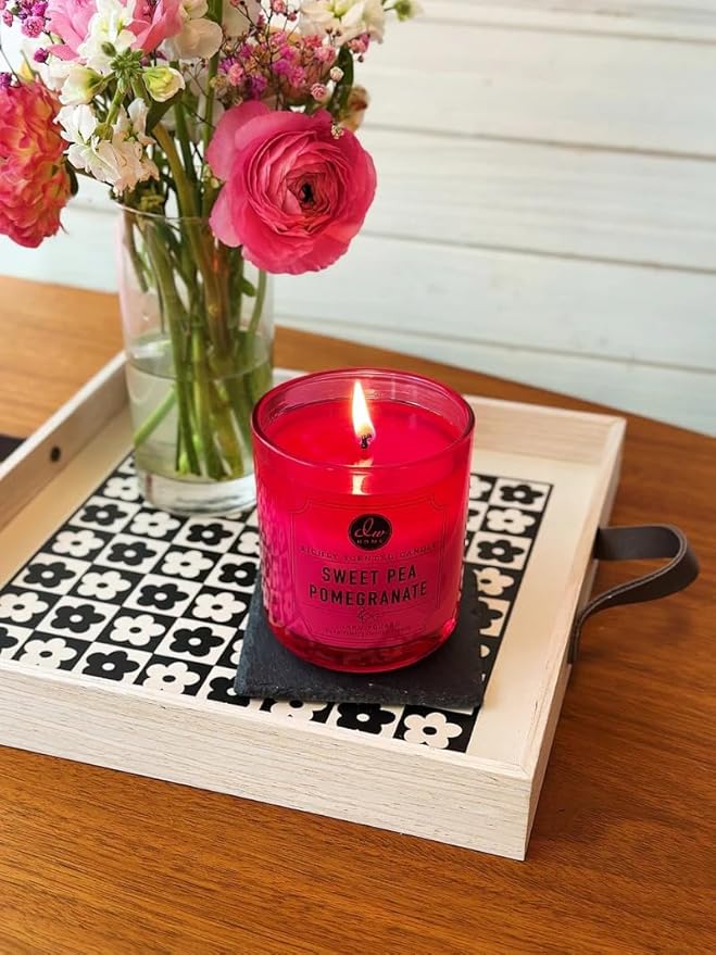 DW Home Sweet Pea Pomegranate Scented Candle for Home, 9 oz, Medium Single Wick Candle Jar, Up to 33H Burn Time, Luxury Scented Candle for Relaxation, Gifting, Home Decor