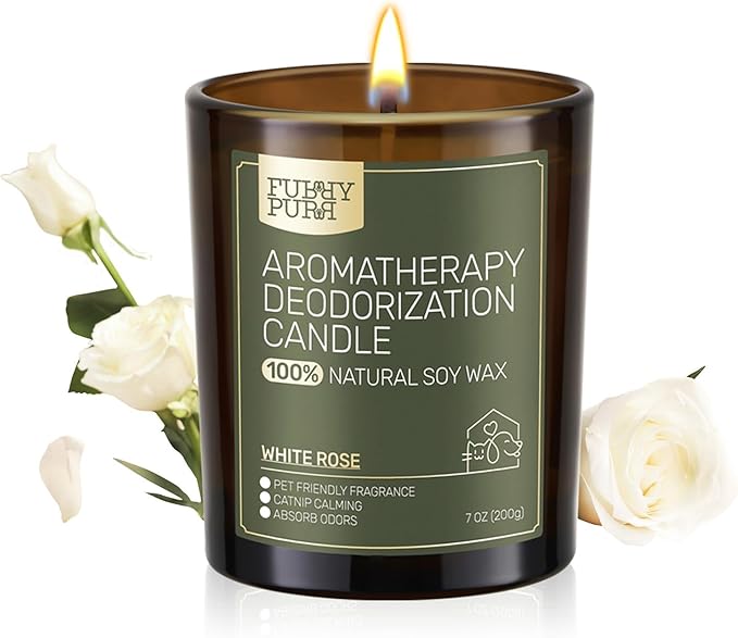 Odor Eliminating Candle, White Rose Scented Candle, Pet-Friendly Soy Candles, 60 Hours, 7 oz