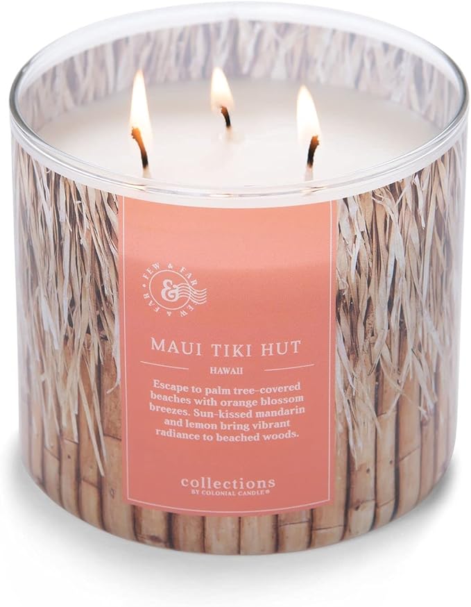 Colonial Candle Maui Tiki Hut Scented Jar Candle, Travel Collection, 3 Wick, Peach, 14.5 oz - Up to 60 Hours Burn